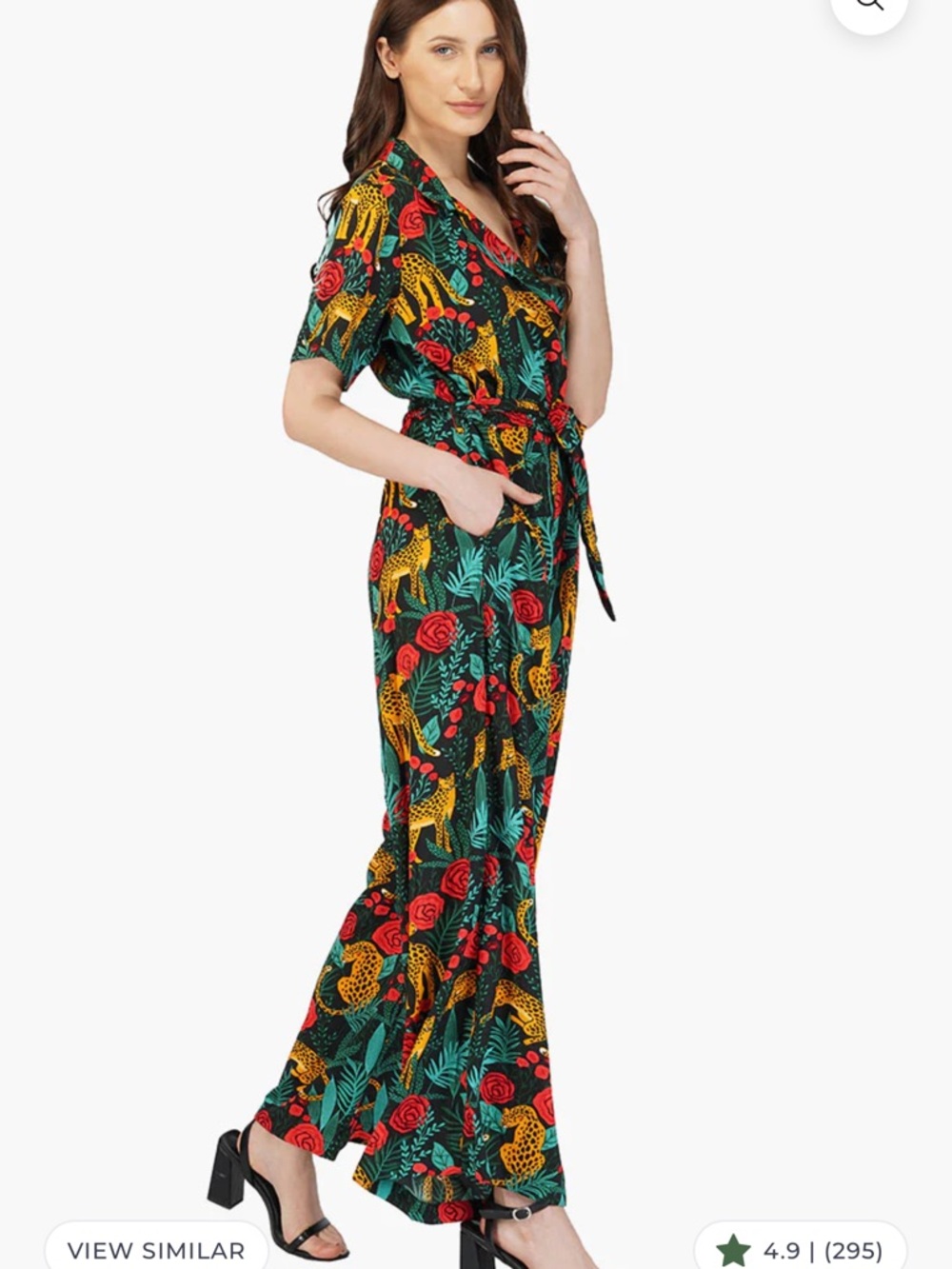 Wide Leg Jumpsuit in Black with Red & Green Print - Picture 4 of 5